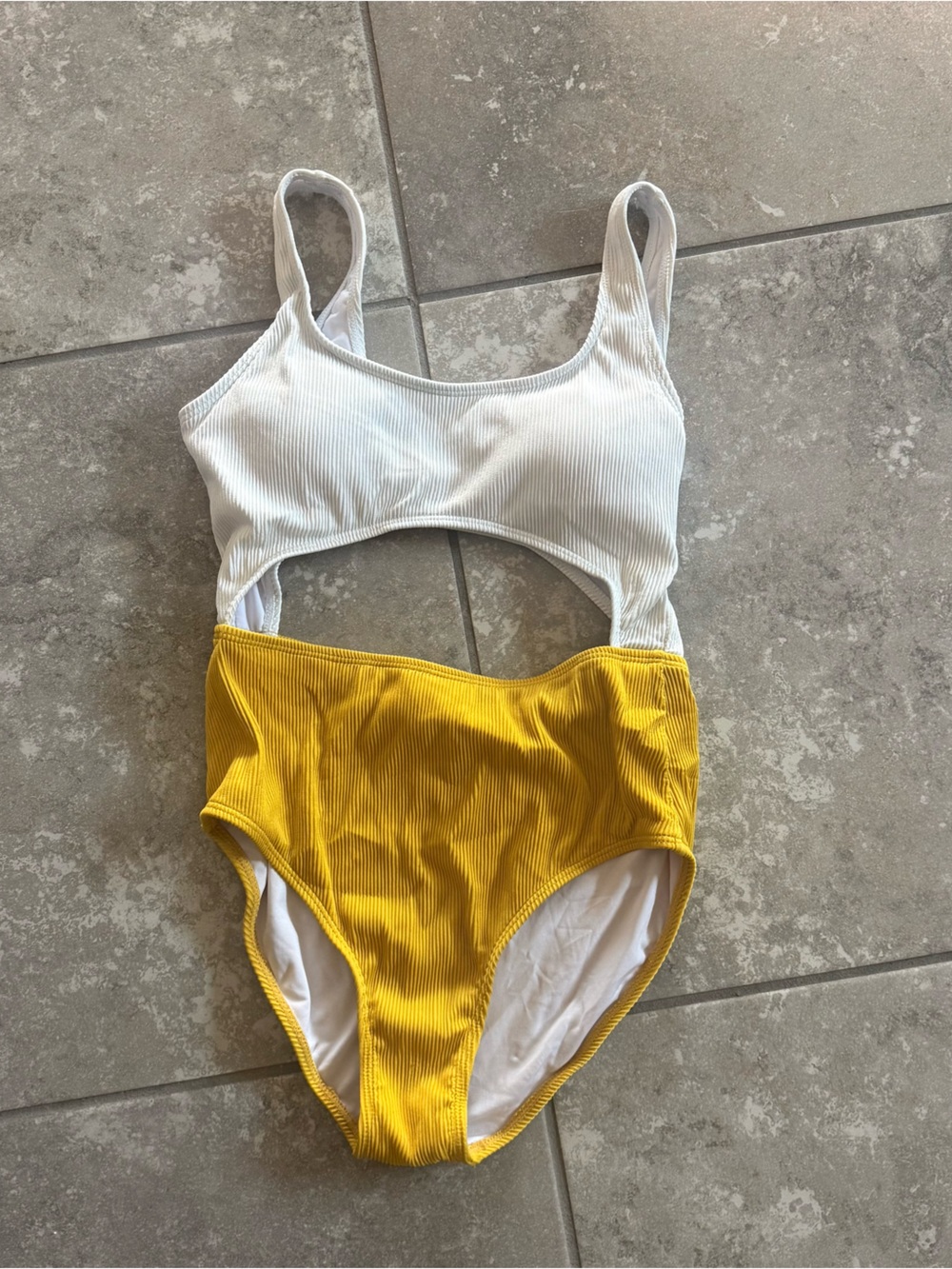 NanaMacs Yellow and White Cutout Ribbed One-Piece Swimsuit